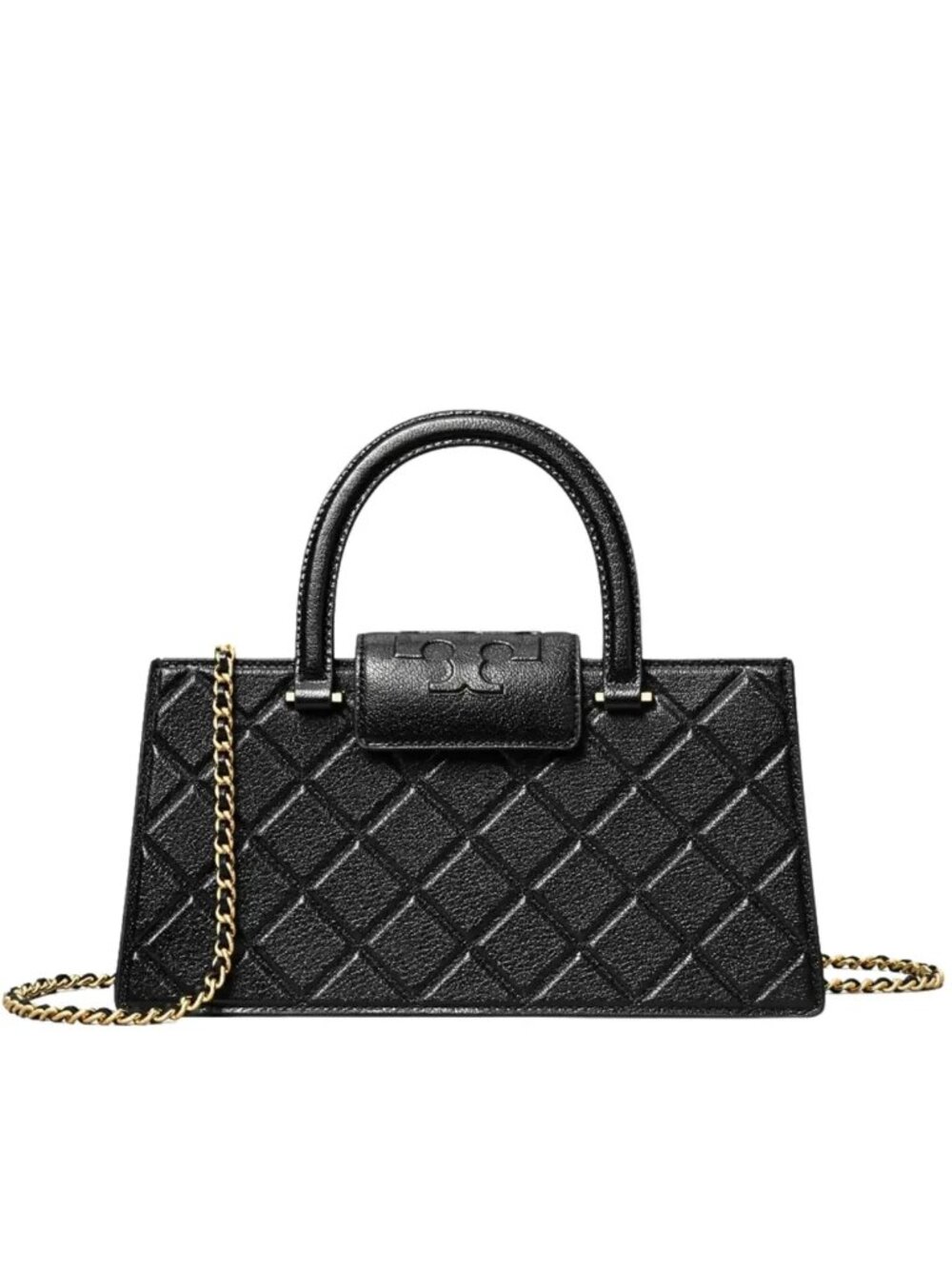 Tory Burch Fleming East West Leather Satchel Bag - Black - Picture 1 of 9
